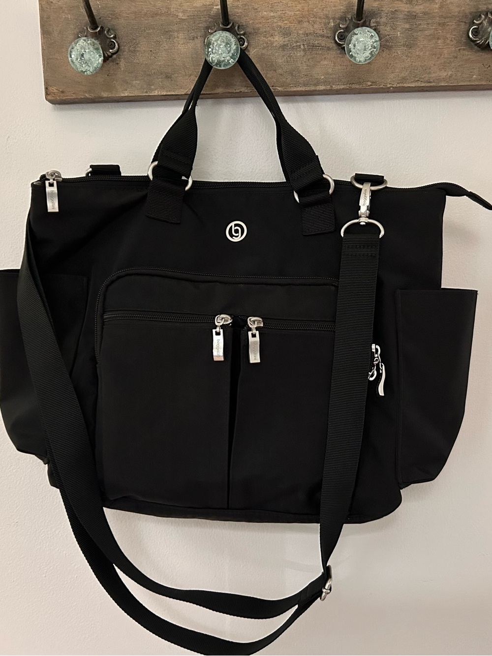 Baggallini Black Tote Bag with Silver Hardware-convertible backpack